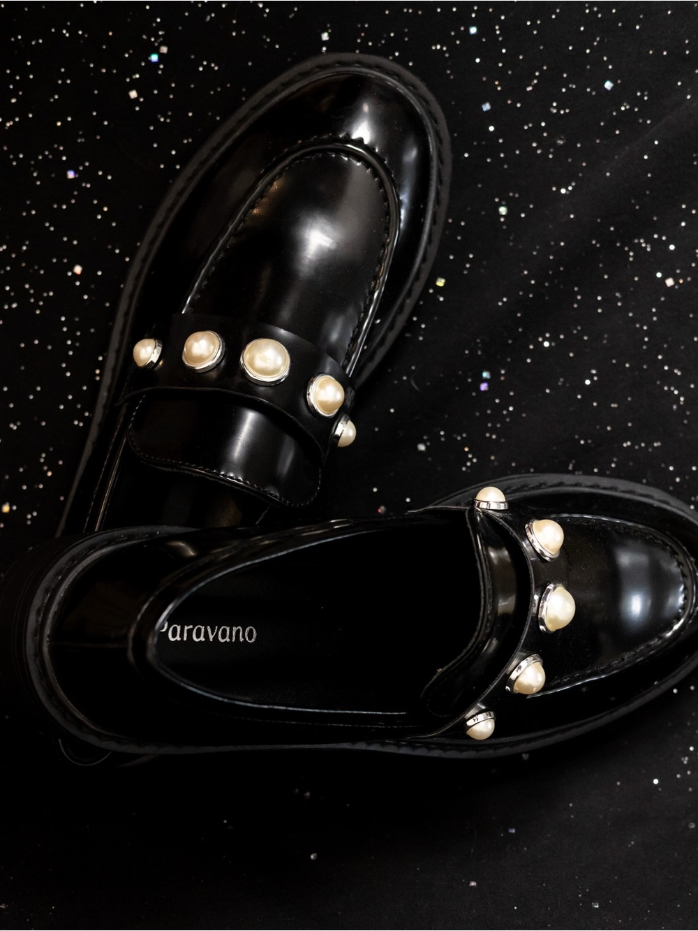 Paravano Black Pearl-Trim Loafers for Women